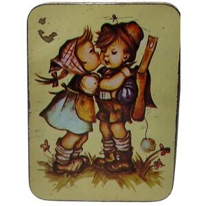 Giftco Hummel Girl Kissing Boy‎ Tin with Lid Decorative Vintage Five Inches